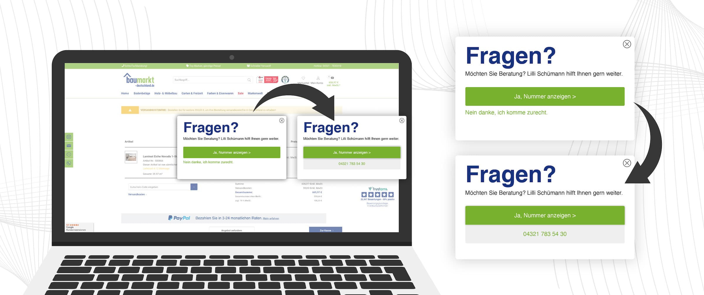 Exit-Intent Popups von uptain auf baumarkt-deutschland.de installiert